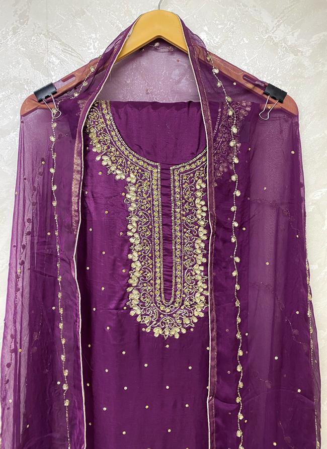 Dola Silk Purple Festival Wear Hand Work Punjabi Dress Materials